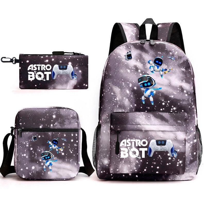 Teen Schoolbag, Universe Robot, Primary School Student Starry Sky Personality Heat Transfer Backpack Three-piece Set