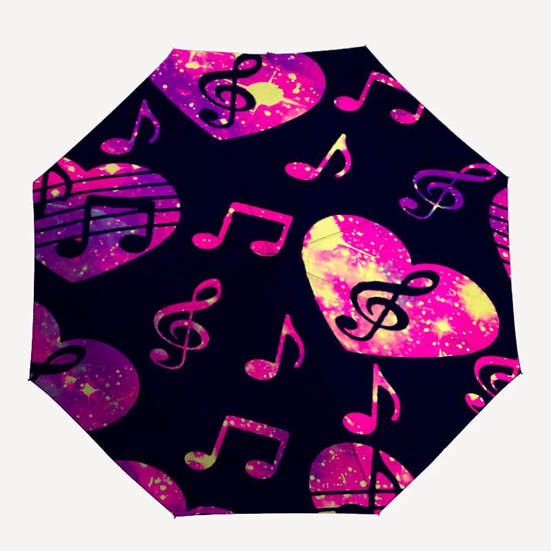 1pc Music Notes Heart Automatic Open/Close Umbrella - Compact Travel Umbrella with 8-Rib Durable Frame, Lightweight & Portable Design z55