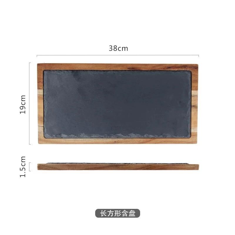 Цельное деревянное блюдо для пиццы Деревянные поддоны Черная сланцевая тарелка Доска для выпечки хлеба стейк Японское блюдо Разделочная доска Кухонные принадлежности