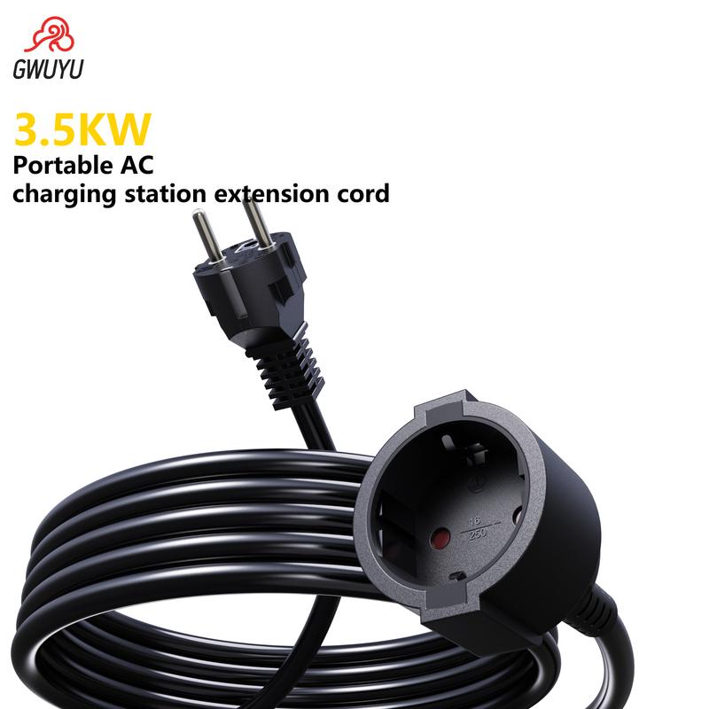 GWUYU 3.5KW Schuko Extension Cable EV Charger EU Plug Electric Vehicle Cord EU Power Extension Cord