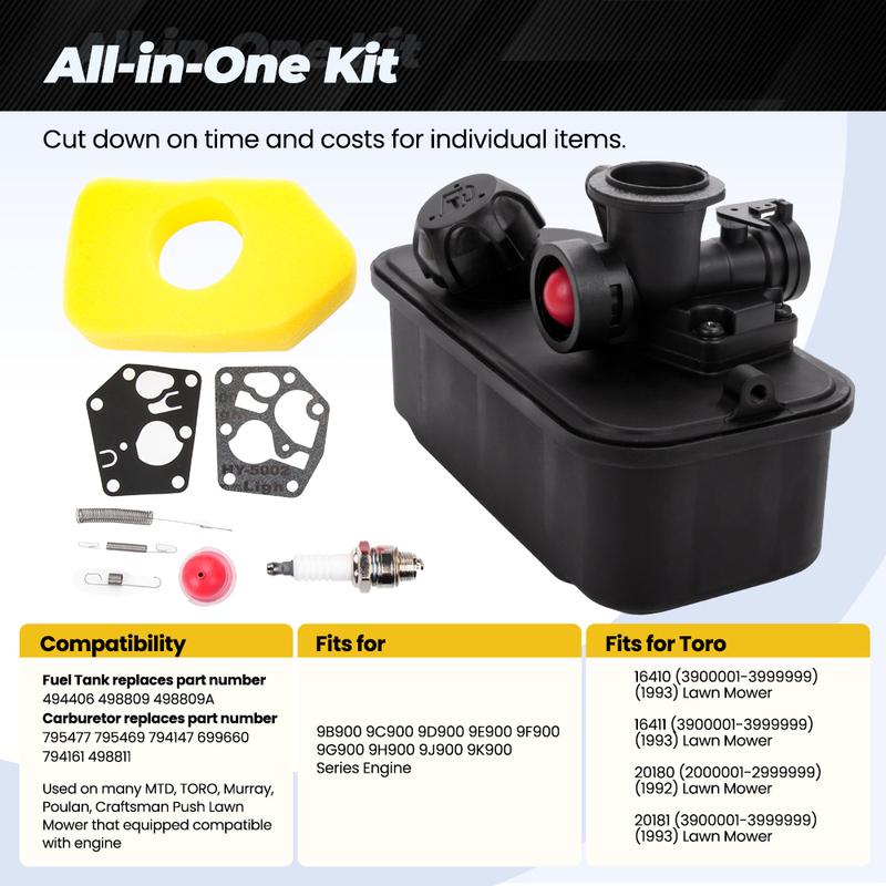 Carburetor Assembly With 494406 Fuel Tank Fits Briggs & Stratton 494406 498809 498809A Lawn Mower Small Engine Carb Kit FRG032