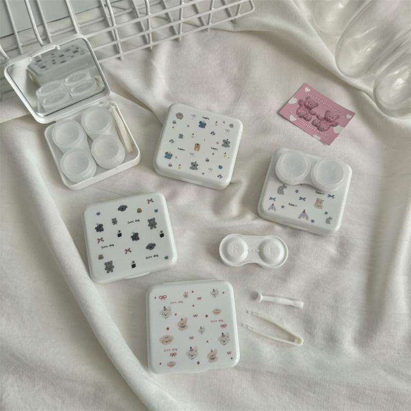 Милые Портативные Мультяшные Контактные Линзы с Зеркалом, Контейнер для Цветных Линз, Бокс для Вечеринки, Путешествий, Набор