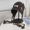 New bow strap hollow knitted ear hat women's autumn and winter sweet girl versatile face small wool hat