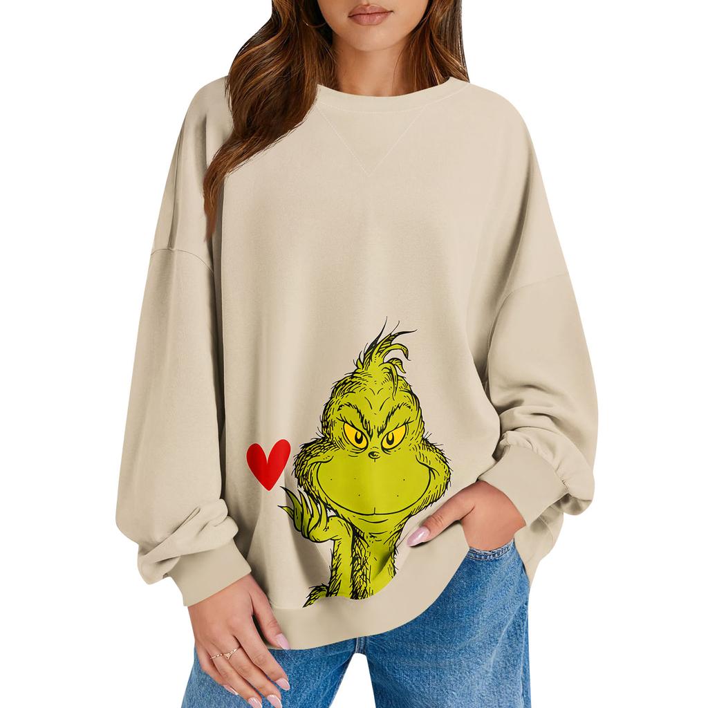 Women's Casual  Christmas  Printing Pullover Long Sleeve Shirt Oversized Sweatshirt