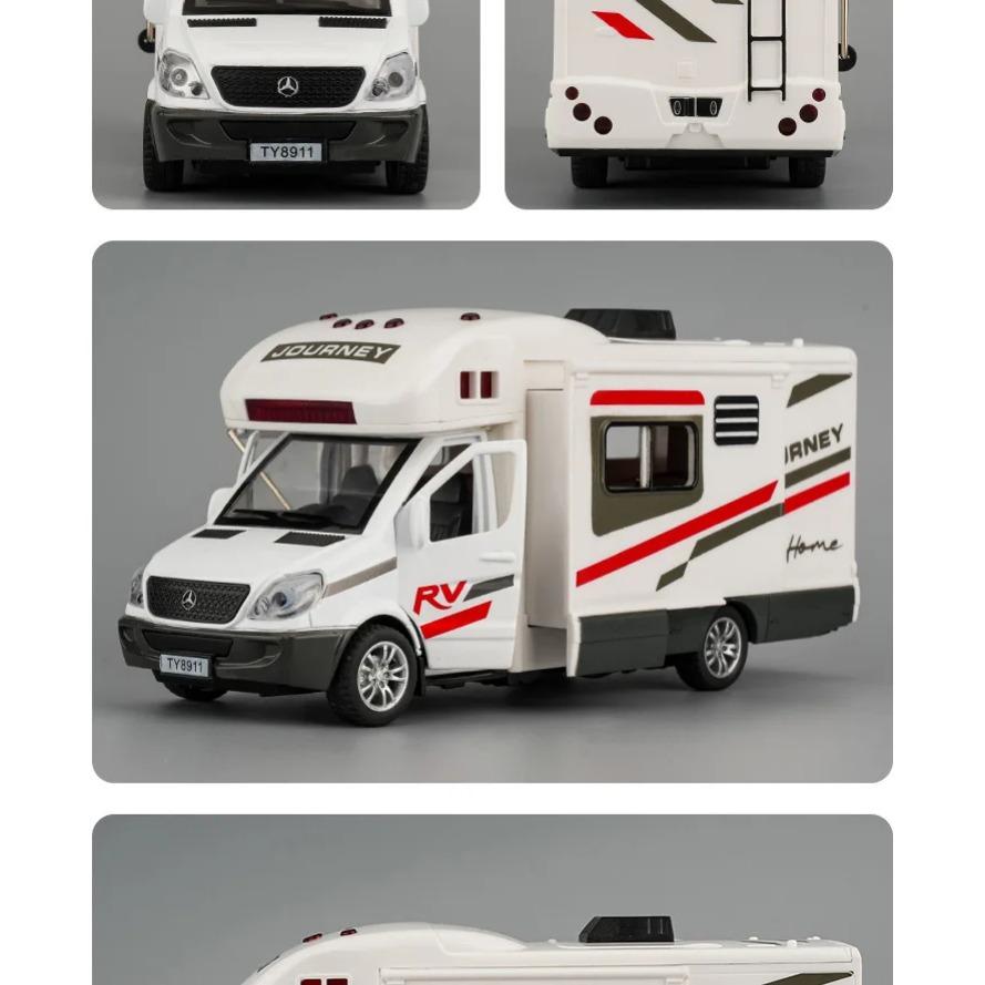 1/32 Luxury RV Recreational Diecast Vehicles Car Model Camper Van Motorhome Touring Car Model Sound and Light Childrens Toy Gift