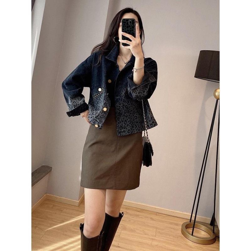 Women's Spring and Autumn Containing Cotton Denim Jacket Long Sleeve Lapel Short Blouse