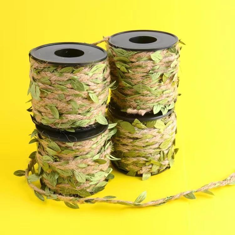 Джутовая веревка с ротанговыми зелеными листьями для DIY-декора труб кондиционера и поделок