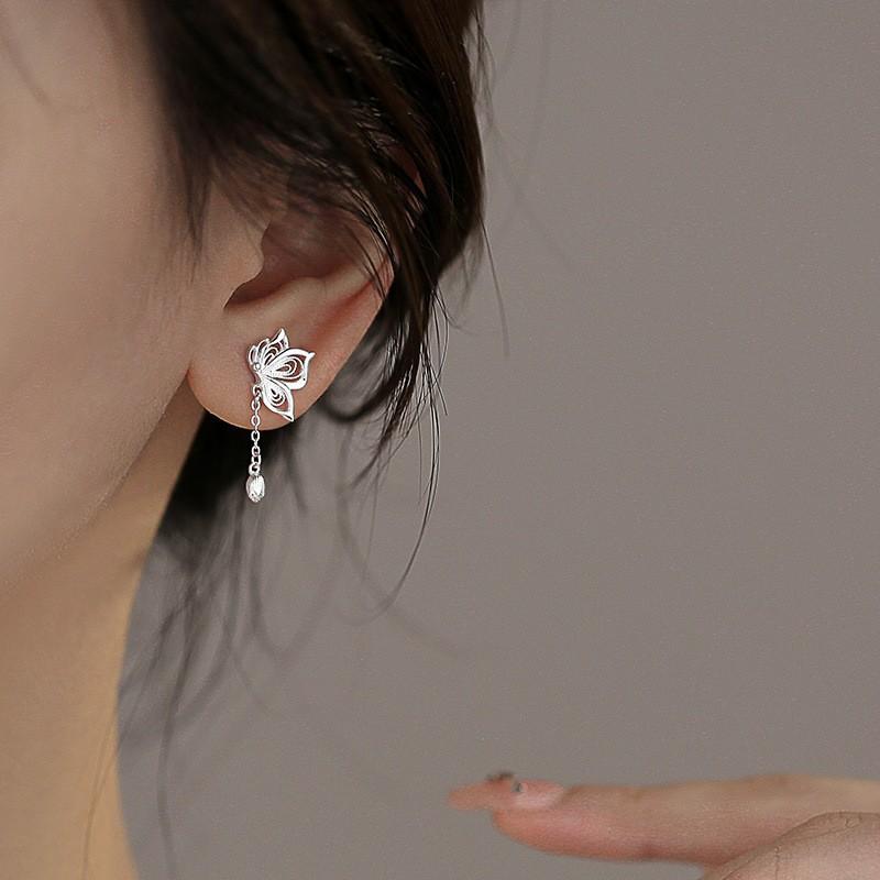 Серьги-бабочки с кисточками и полыми ушками для девочек, дизайнерские, легкие, роскошные, новые, в китайском стиле, серьги-гвоздики, универсальный темперамент