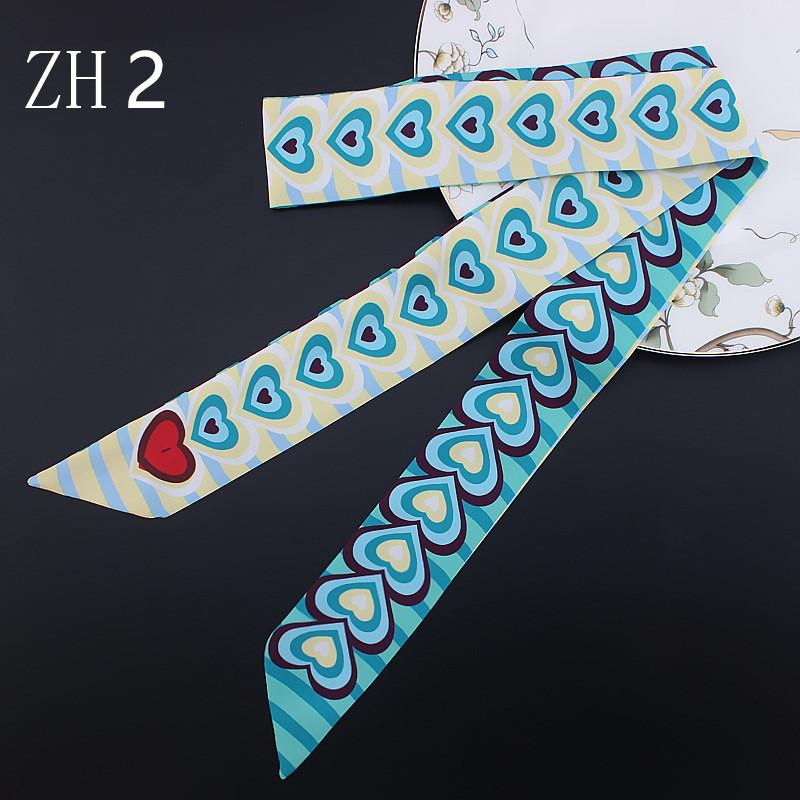 2024 New Design 120cm Heart Print Scarf Small Women Silk Scarf Brand Bag Hair Ribbons Fashion Head Scarf Long Scarves