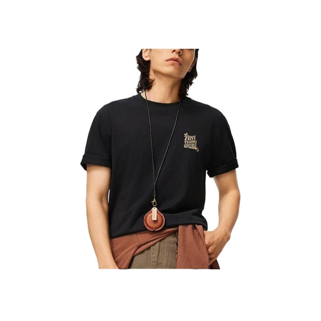 Li-Ning Удобная круглая горловина впитывающая пот футболка с коротким рукавом и буквенным принтом мужские топы черные AHSU305-4