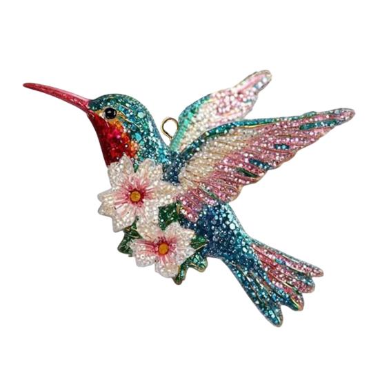 Hummingbird Christmas Ornaments Glitter Rhinestones Floral Hummingbird Ornaments for Christmas Tree 2D Acrylic Keepsake Gifts for Bird Lovers