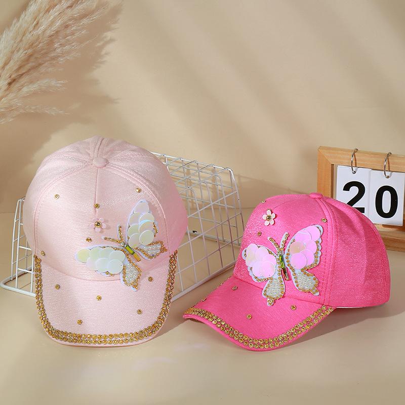 Women'S Glitter Sequin Butterfly Baseball Cap, Adjustable Air Permeable Ventilated Sparkling Sun Visor Hat For Outdoor