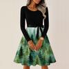 Women's Casual Fashion Round Neck Long Sleeve Christmas Printed Party Vintage Long Dresses