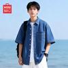 MINISO Мужская джинсовая рубашка с коротким рукавом, стирка