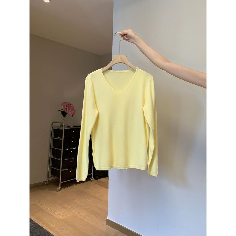 Повседневный темпераментный воротник свободный трикотажный свитер с длинным рукавом женский осенний новый тонкий легкий профессиональный стиль внутренний топ