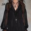 Loose Straight Skirt Dress Women's Summer Mini Dress, Sheer Mesh Long Sleeve Tiered Ruffle Deep V Neck Swing Casual Beach Vacation Short Wrinkle