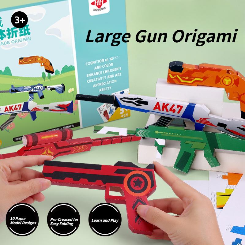 10/36 Sheets 3D Origami DIY Paper Airplane Handgun Children Educational STEM Toys Craft Kit Enhance Baby Spatial Thinking Gifts