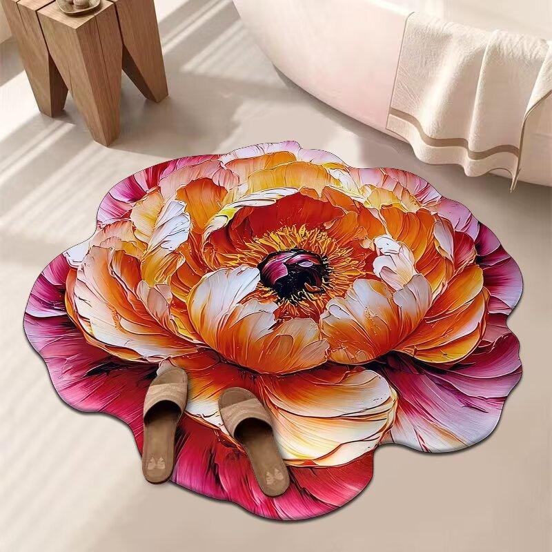 3D Цветочный Ковер Ванная Комната Впитывающий Бытовой Противоскользящий Грязеотталкивающий Легкий в Уходе Коврик для Ног
