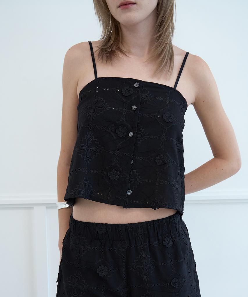NUAKLE Lace Open Camisole_Black