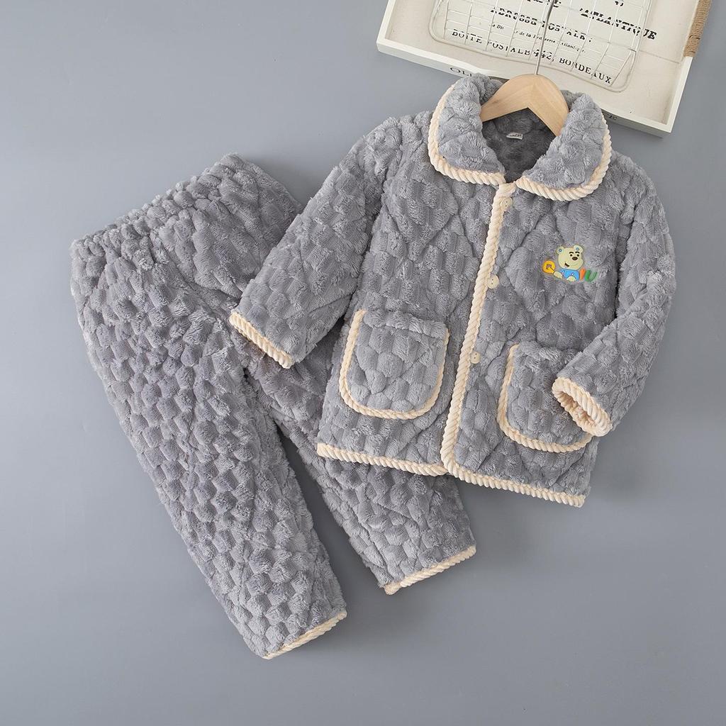 Детская зимняя фланелевая пижама: Толстый коралловый флис, трехслойный стеганый, комплект для родителей и детей