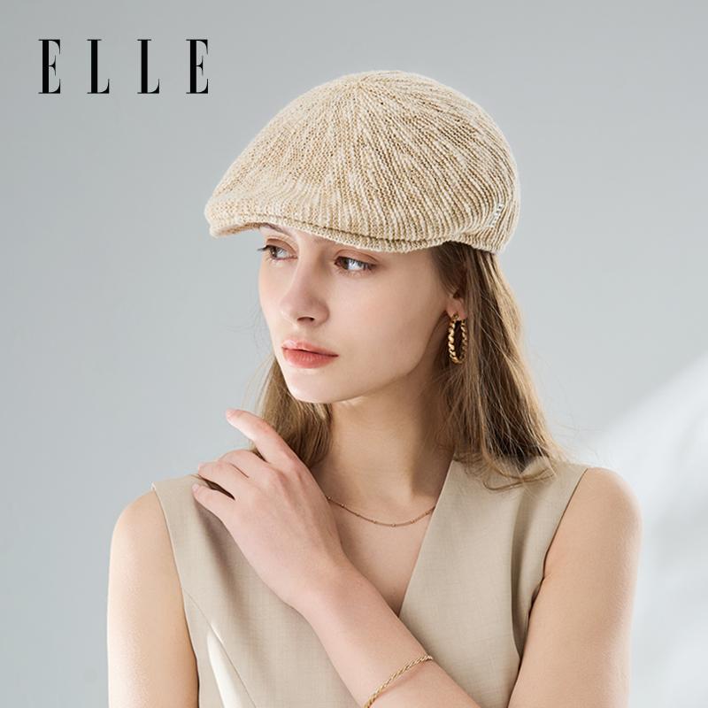 ELLE Beret Women's Face Small Summer UV Sunscreen Breathable Weaving Retro Painter Forward Duck Tongue Hat