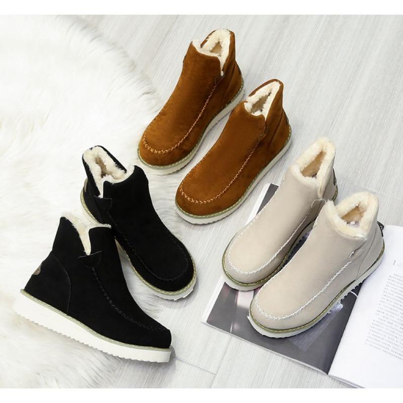 Мода Новый 2024 Зимний Женский Слипон Платформа Ботильоны Снежные Ботинки Дамская Хлопковая Обувь Зимняя Уличная Повседневная Теплая Короткая Обувь
