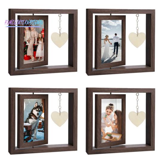 Фоторамка, двухсторонняя вращающаяся деревянная фоторамка - с выгравированным сердечком, подарок для папы, мужа, друга