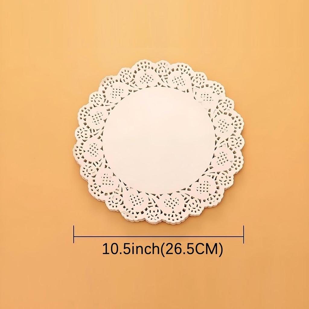 White Paper Doilies 100PCS,10.5 inch Round Lace Paper Doilies for Food,Cakes, Desserts.