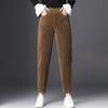 Повседневные однотонные толстые женские брюки осень-зима теплые брюки вельветовые с высокой талией модные офисные женские брюки