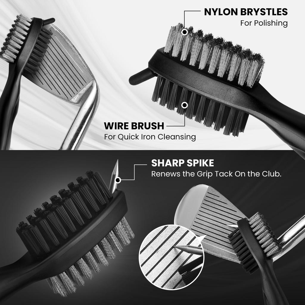 Набор для чистки гольф-клубов включает инструмент для чистки канавок, полотенце для чистки гольф-клубов и средство для чистки гольф-клубов - щетку, спрей.