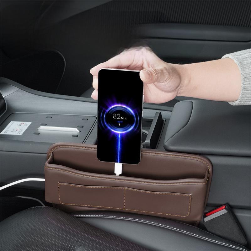 Durable Modern Multifunctional Anti-Slip Premium PU Leather Car Seat Side Pocket Gap Organizer with Customized Color