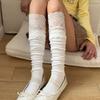 Кружевные носки с бахромой, черно-белые носки до икр, чулки до бедра, носки в стиле лолиты, женские носки с отворотом для ношения с ботинками