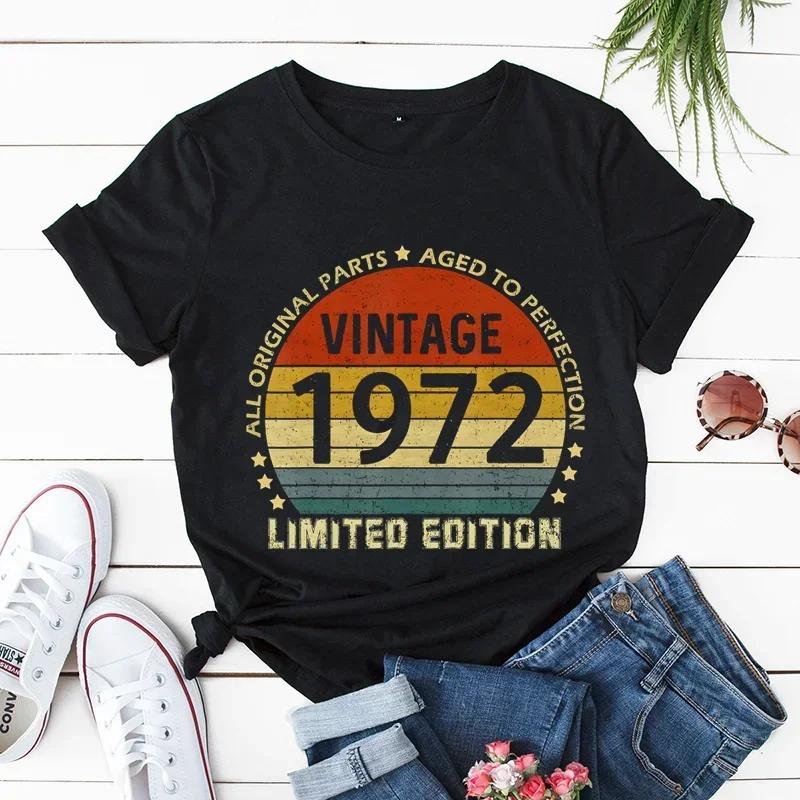 Винтажная футболка Harajuku 1972 года, лимитированная серия, женская, креативные футболки, 50-й день рождения, летняя футболка, оверсайз, дышащие женские топы