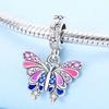Original Copper Charm Zircon Pink Butterfly Pendant Fit Bracelet Diy Woman Jewelry