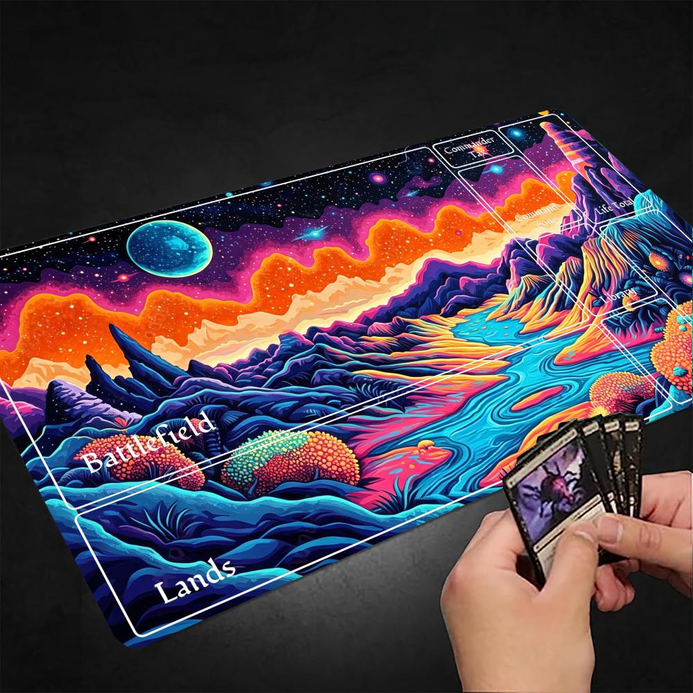Psychedelic Cosmic Mountain Starry Sky Mouse Pad Playmat 24x14 Mtg Tcg Office Desk Mat For Work Game Pc Laptop Rug Mousepad