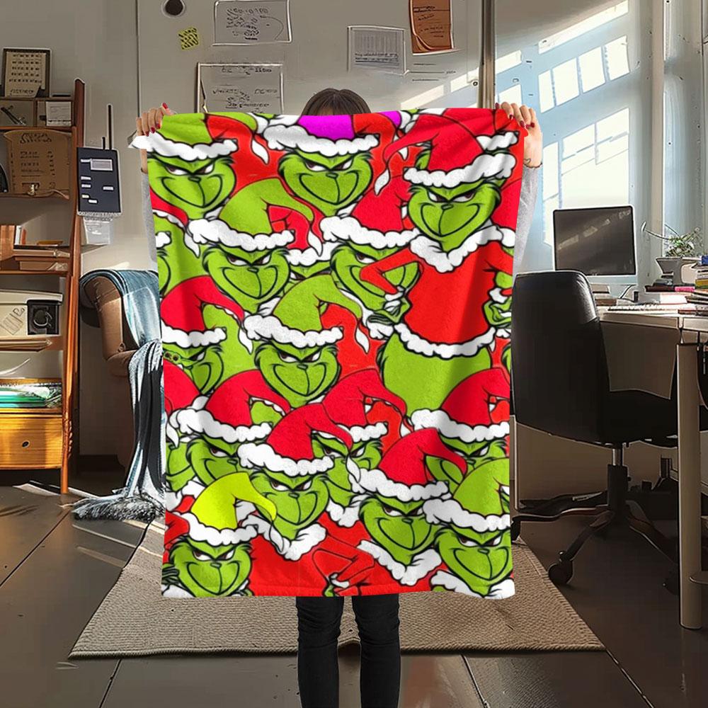 Christmas Grinch Cartoon printing Flannel Blanket Bedroom Sofa Camping Warm blanket Gifts for family and friends-MJ020