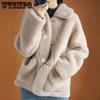 Autumn and Winter Collection of Lambskin Coat for Women Featuring Short Loose and Granular Lambskin Coat with Combination of Sheared and Fur