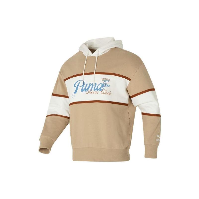 Puma Свитшот с капюшоном и принтом из букв в стиле колор-блок, повседневный, унисекс, цвет хаки, 625800-83