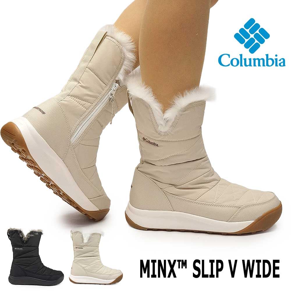 Columbia MINX SLIP V Широкие зимние ботинки с боковой молнией, женские, водонепроницаемые, теплые, Boa, нескользящая подошва, молния, черные, 7.5 (24.5см)