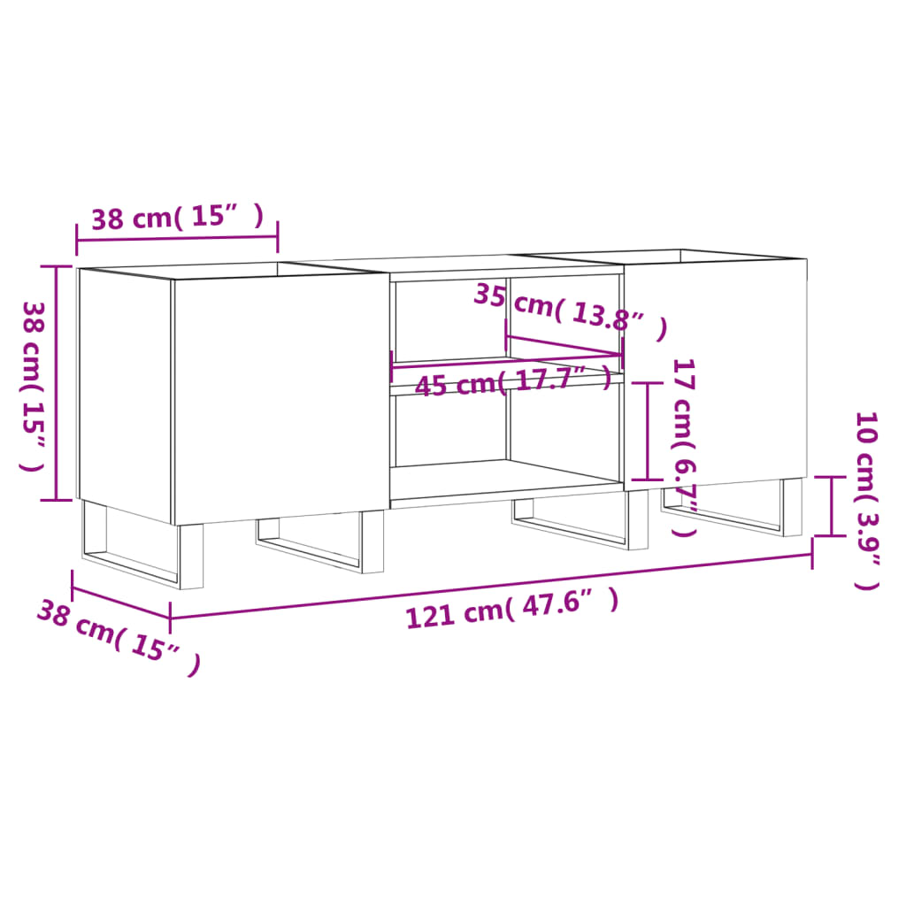 Vinyl Record Cabinet High Gloss White 121 x 38 x 48 cm Engineered Wood