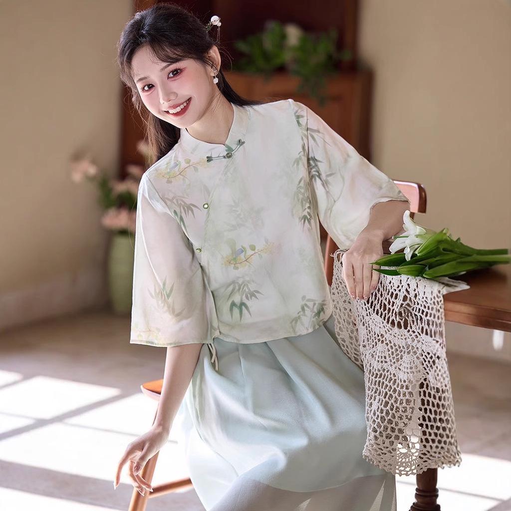 Китайский ретро дзен стиль костюм тан ципао топ с элементами ханьфу для женщин