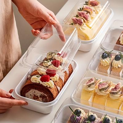 50 шт., упаковочная коробка для рулета для торта, длинная коробка для швейцарского рулета, разделительная бумага, прозрачная увеличенная упаковочная коробка, коробка для персиковых чипсов