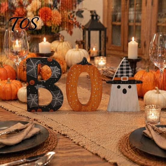 Игривые Хэллоуинские Настольные Украшения Деревянные Украшения BOO, Украшения с Буквами, Рустикальные Летучие Мыши, Тыквы, Призраки, Многоуровневая Поднос, Настольные Знаки для Столешницы