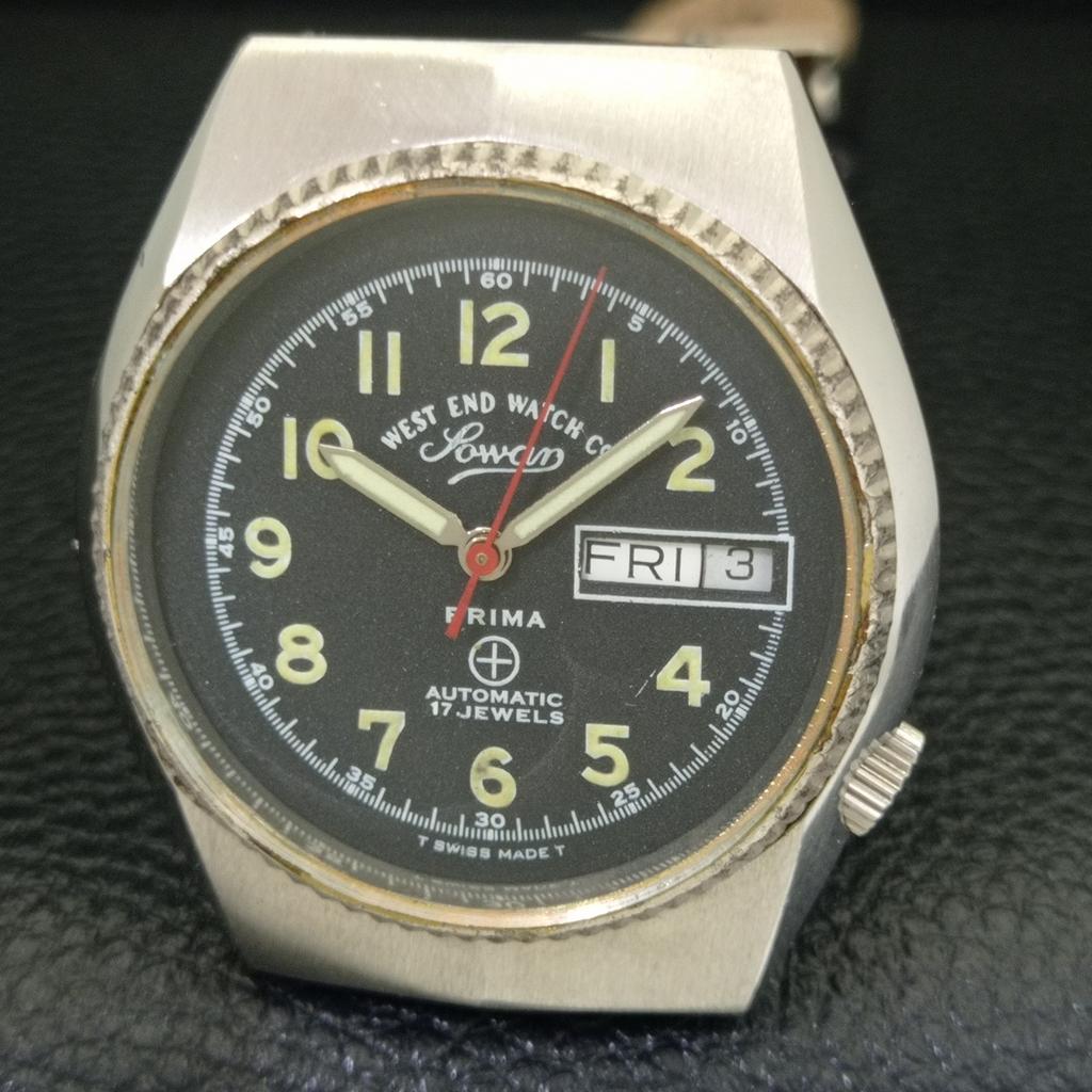 ВИНТАЖНЫЕ АВТОМАТИЧЕСКИЕ ШВЕЙЦАРСКИЕ МУЖСКИЕ ЧАСЫ WEST END WATCH CO С ЧЕРНЫМ ЦВЕТОМ ЦИФЕРБЛАТА a700149-5