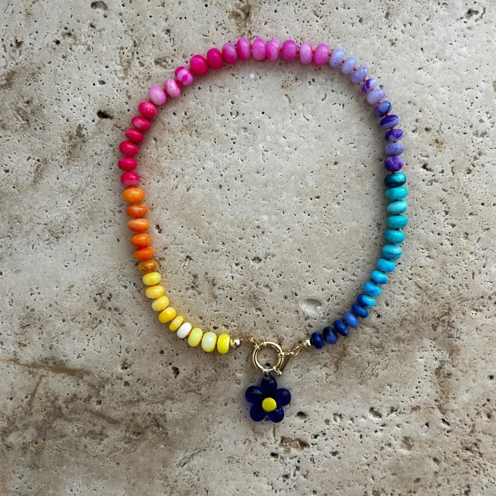 Colorful Flower Pendant Necklace Ocean Style Choker Necklace New Rainbow Beaded Necklace Women