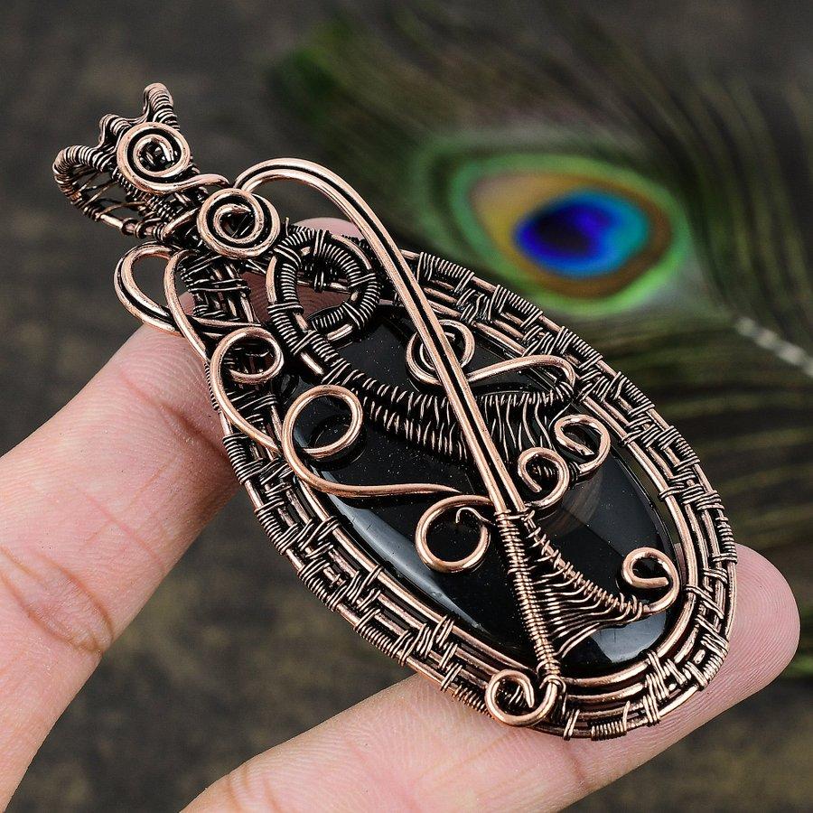 Obsidian Eye Gemstone Copper Wire Wrap Jewelry Pendant 3.39
