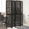 VidaXL 4-Panel Room Divider Black Solid Paulownia Wood, Privacy Screen, Room Separator Panel, 358755