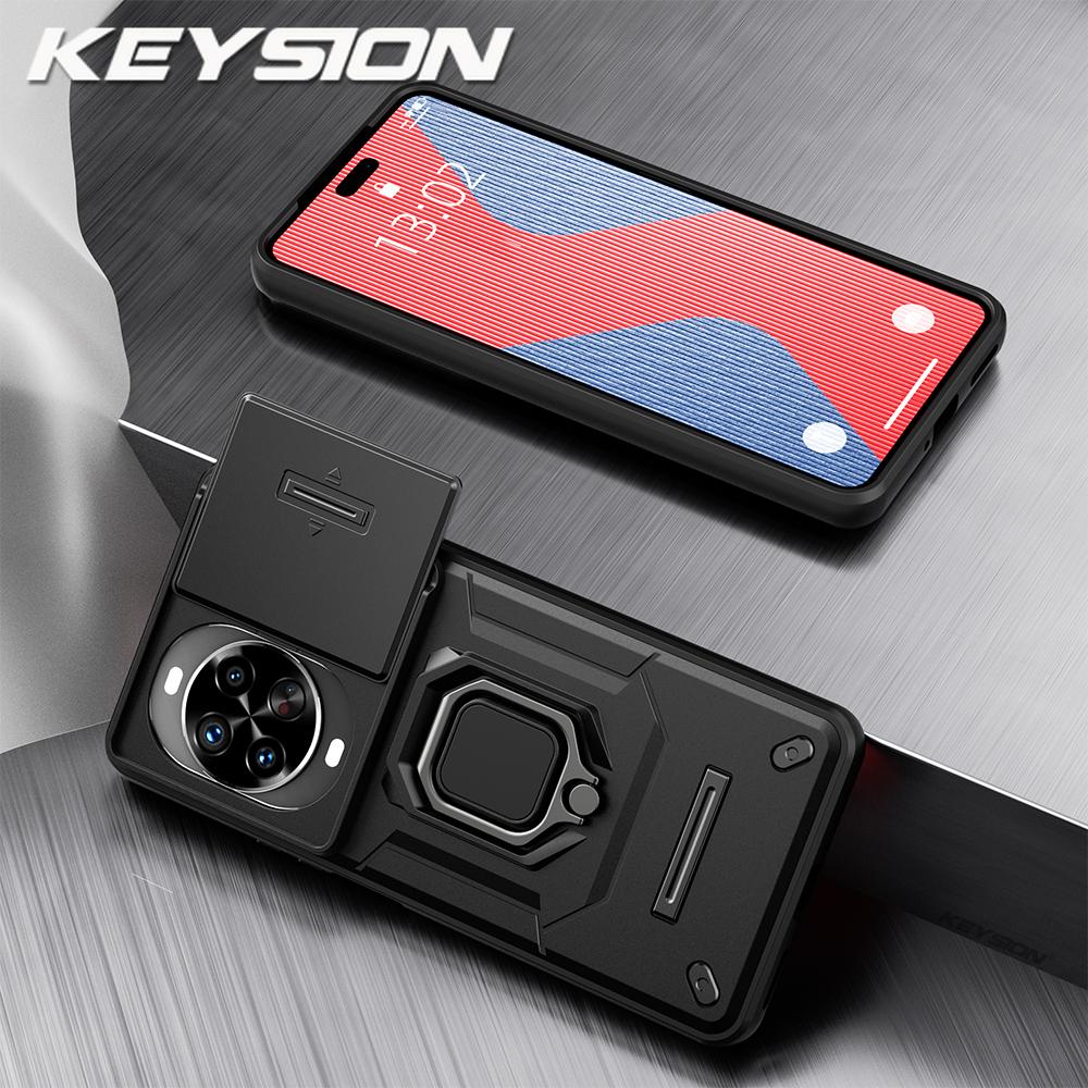 KEYSION Противоударный чехол для Huawei nova 14 14 Pro с выдвижной защитой камеры, металлической кольцевой подставкой, задняя крышка для телефона Huawei nova14Pro