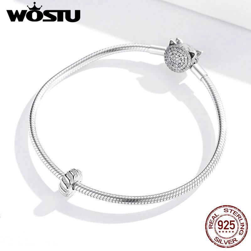 WOSTU Silver Stopper High Quality Sterling Silver 925 Wrap-Around Zircon Stopper Charms fit Silver Bracelets 925 Jewelry CTC278