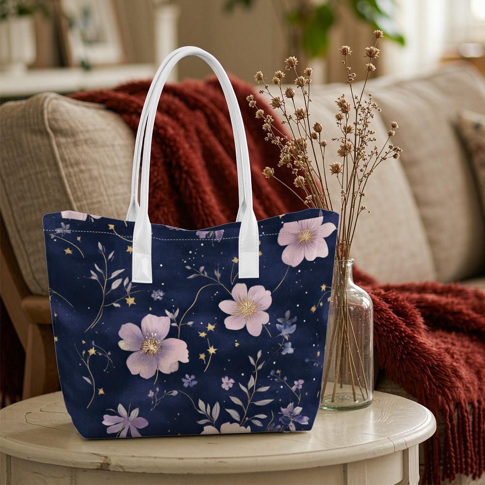 Elegant Floral Printed Tote Bag Large Capacity Daily Casual Shoulder Handbag For Women Outdoor Shopping Commuting